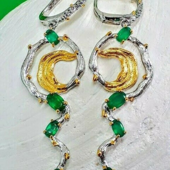 Natural Green Agate 925 Sterling Silver Handmade Earrings. - Picture 7 of 7